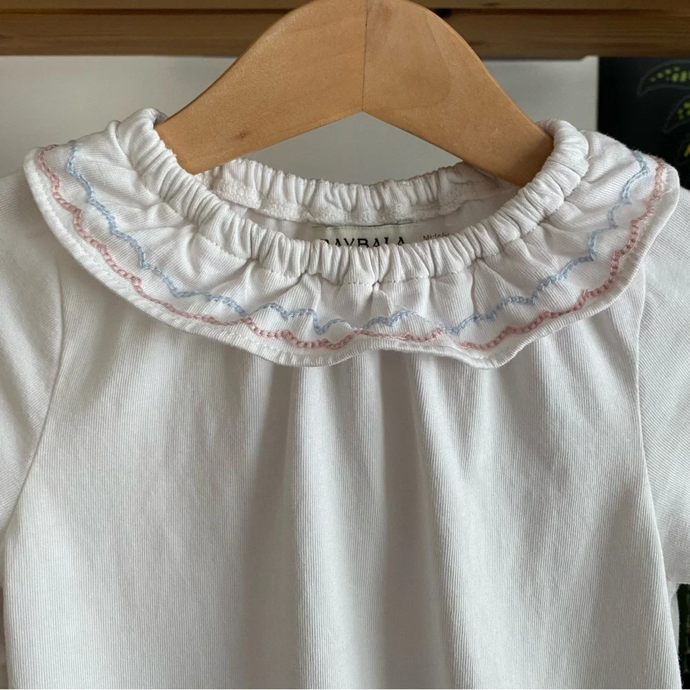 Baybala Baby Ivory Embroidered Ruffle Collar Bea Onesie
